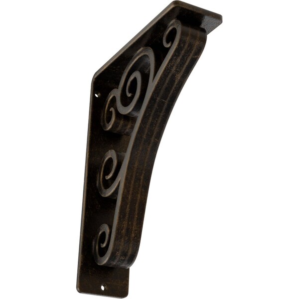 Ekena Millwork Tristan Wrought Iron Bracket, (Triple center brace), Antiqued Brass 2"W x 5 1/2"D x 8"H BKTM02X05X08TTNABS - main